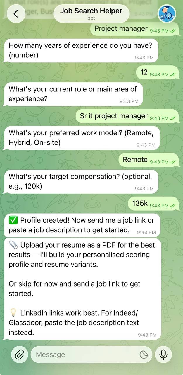 JobSearch profile intake screen